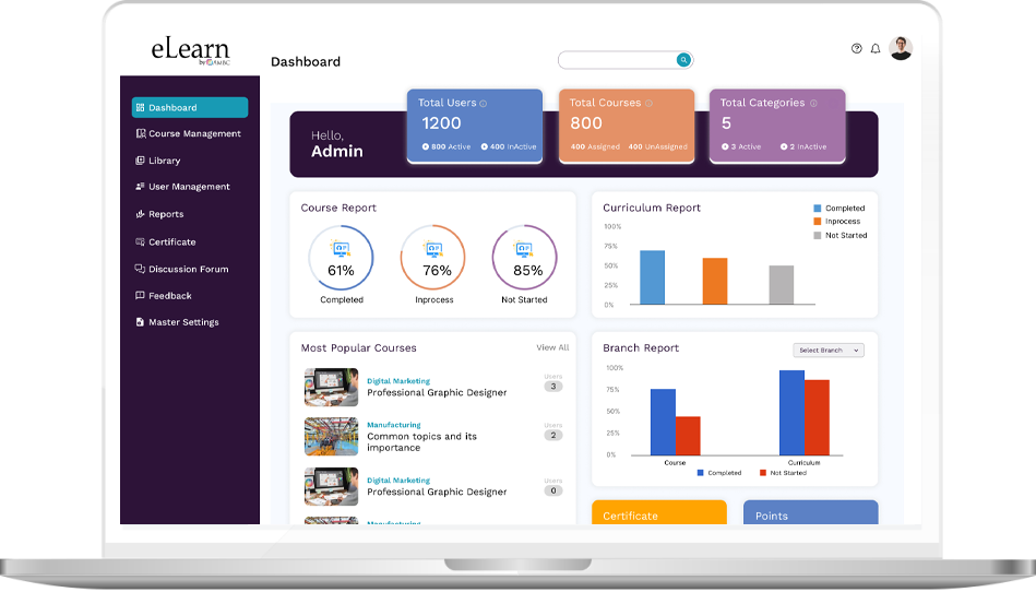 Dashboard of Best LMS for employee training